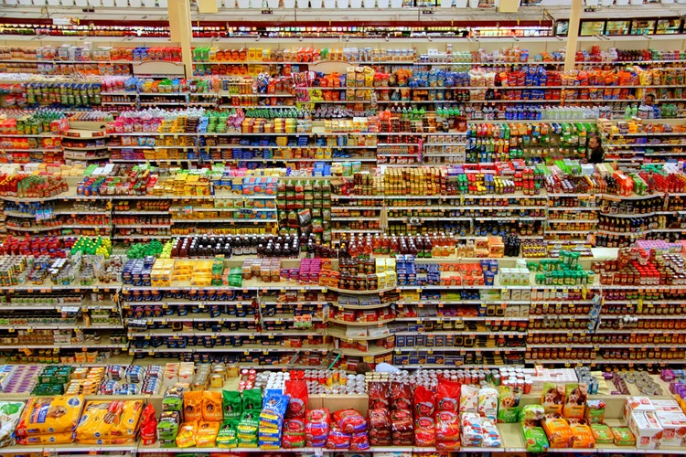 Rows of Supermarket shelves